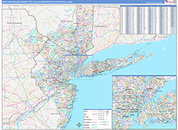 New York-Newark-Jersey City Metro Area Wall Map Color Cast Style 2026